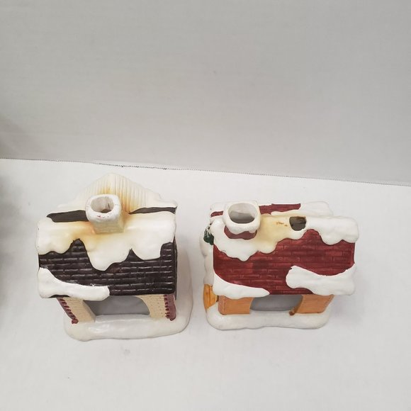 2 Vintage YULETIDE 1986 Village Ceramic House Cottage Light Christmas Snow Tree - Picture 7 of 13